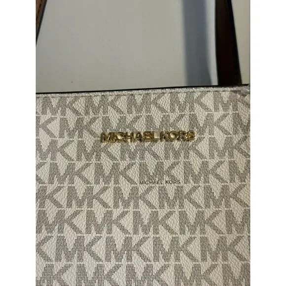 MICHAEL KORS CHARLOTTE LG 3 IN 1 TOTE SHOULDER BAG + CLUTCH MK VANILLA/BROWN - Picture 8 of 13